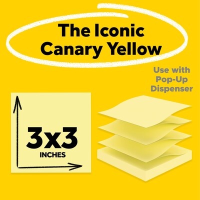 Post-it Pop-up Notes, 3 x 3, Canary Collection, 100 Sheet/Pad, 24 Pads/Pack (R33024VAD)