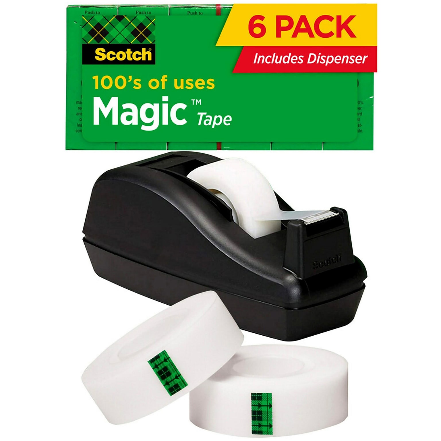 Scotch® Magic™ Invisible Tape with Dispenser, 3/4 x 27.77 yds., 6 Rolls/Pack (810C40BK)