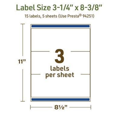 Avery Dissolvable Rectangle Multipurpose Labels, 3-1/4" x 8-3/8", Off-white, 15/Pack (94251)