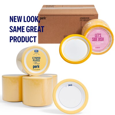 Perk™ Medium-Weight Paper Plates, 6, Yellow/White, 500/Carton (PK54328CT)