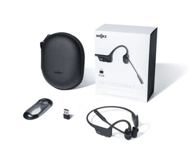 Shokz OpenComm2 Bone Conduction Wireless Bluetooth Open-Ear Headset, Black (C110-AN-BK-US)