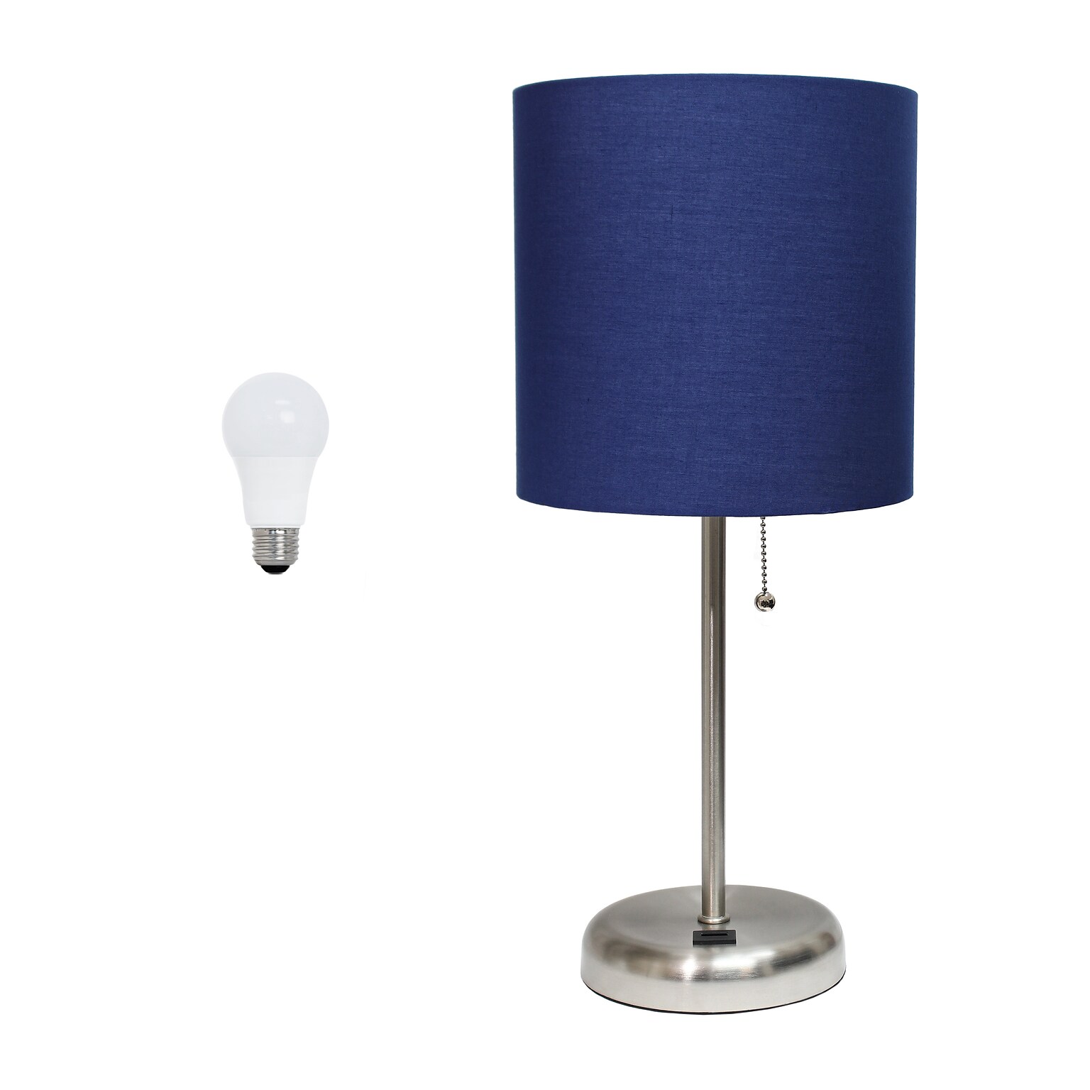 Creekwood Home Oslo 19.5 LED Table Lamp with USB Port, Brushed Steel/Navy Blue Shade (CWT-2012-NV-LB)
