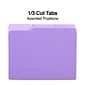 Quill Brand® File Folders, Assorted Tabs, 1/3-Cut, Letter Size, Violet, 100/Box (740913VT)