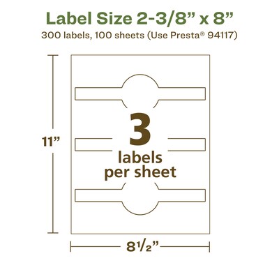Avery EcoFriendly Laser/Inkjet Decorative Edge Multipurpose Labels, 2-3/8" x 8", White, 300/Box (94117)