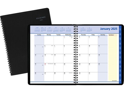 2025 AT-A-GLANCE QuickNotes 7" x 8.75" Monthly Planner, Faux Leather Cover, Black (76-08-05-25)