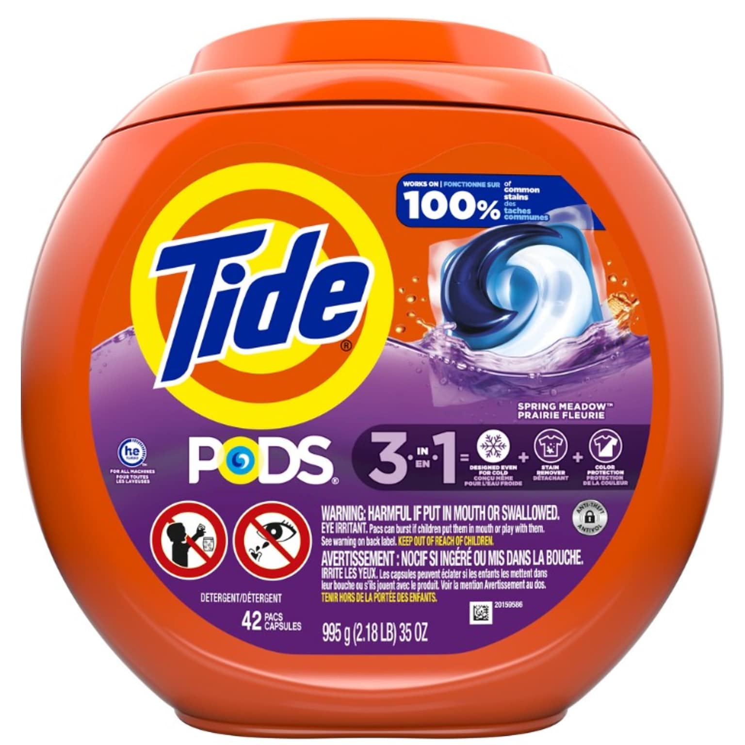 Tide PODS 3-in-1 HE Laundry Detergent Capsules, Spring Meadow, 42 Capsules, 35oz (09924)