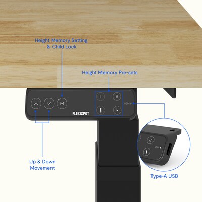 FlexiSpot E7COMMERCIAL 48''W Electric Height Adjustable Standing Desk, Rubberwood/Black(E7BCOM4824-RW)