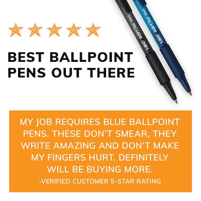 BIC Soft Feel Retractable Ballpoint Pens, Fine Point, 0.8mm, Black Ink, Dozen (SCSF11-BLK )