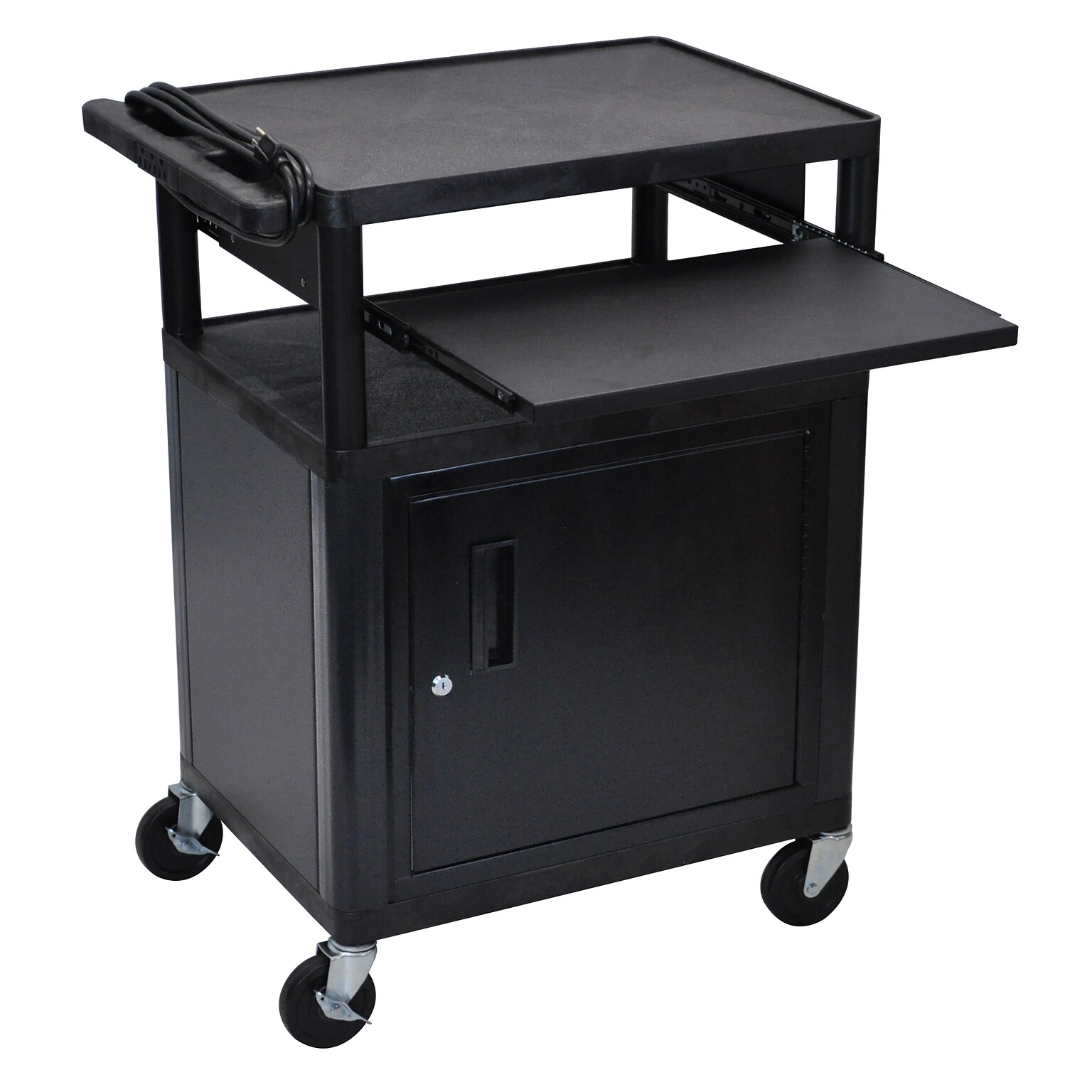 Luxor LP Series 3-Shelf Plastic/Poly Mobile A/V Cart with Lockable Wheels, Black (LP34CLE-B)