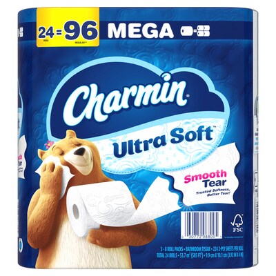 Charmin Ultra Soft Mega Toilet Paper, 220 Sheets/Roll, 24 Rolls/Pack (88000)
