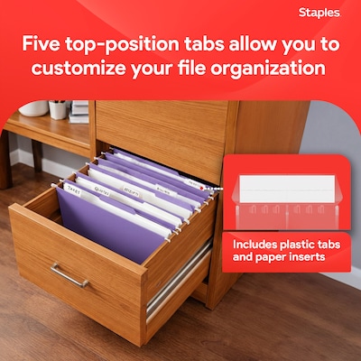 Staples Hanging File Folders, 1/5-Cut Tab, Letter Size, Purple, 25/Box (ST419200-CC)