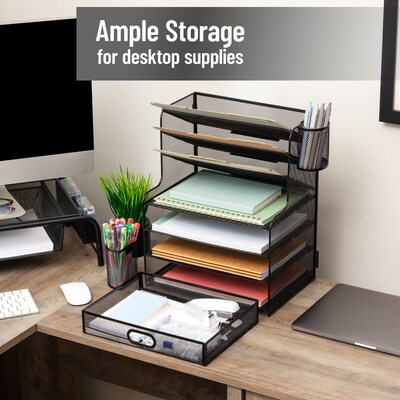 Mind Reader Metal Mesh Desk Organizer, Black (MSUP7C-BLK)