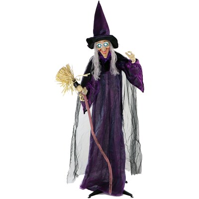 Haunted Hill Farm Life-Size Animatronic Witch with Broomstick (HHWITCH-5FLSA)