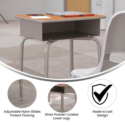 Flash Furniture Billie 24"W Student Desk with Open Front Metal Book Box, Walnut/Silver (FDDESKGYWAL)