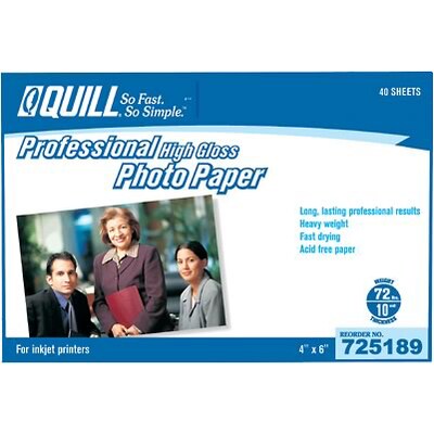 Quill Brand® Premium Photo Paper for Inkjet Printers; 4x6; High Gloss, 40 Sheets Per Pack