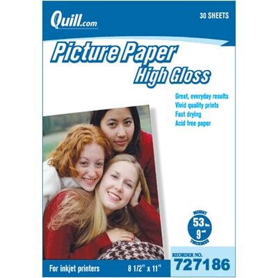 Quill Brand® Premium Photo Paper for Inkjet Printers; 8.5 x 11, Glossy, 30 Sheets Per Pack