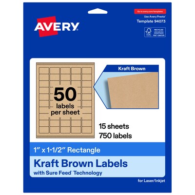 Avery Rectangle Laser/Inkjet Multipurpose Labels, Kraft Brown, 50 Labels/Sheet, 15 Sheets/Pack (19479311159)