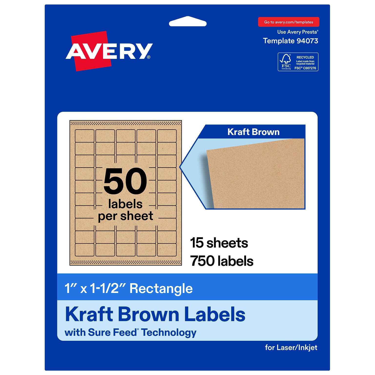 Avery Rectangle Laser/Inkjet Multipurpose Labels, Kraft Brown, 50 Labels/Sheet, 15 Sheets/Pack (19479311159)
