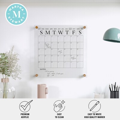 Martha Stewart Grayson Acrylic Black Print Dry Erase Wall Calendar, 14" x 14" (BRAC3636BKCLRBK)