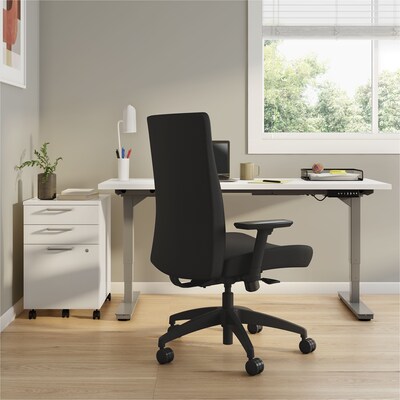 WPS Upholstered Task Chair 2D, Adjustable Arms, Black Fabric Synchro Tilt (54045)