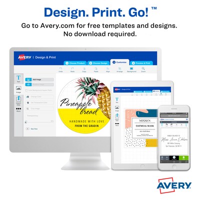 Avery Easy Peel Laser/Inkjet Oval Labels, 1 1/2" x 2 1/2", Glossy White, 180 Labels/Pack (22804)