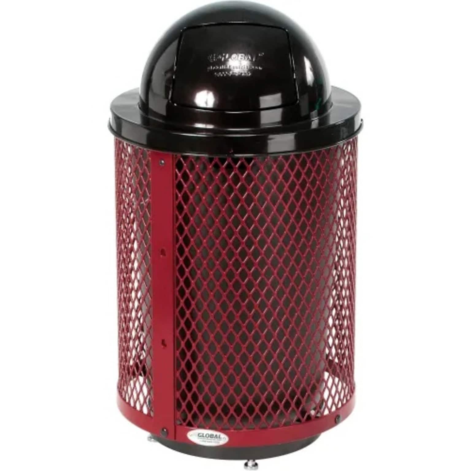 Global Industrial Outdoor Diamond Steel Trash Can w/ Dome Lid & Base, 36 Gallon, Red (261948RDD)