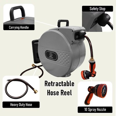 Hose Reel Pro Heavy Duty Retractable Garden Hose Reel, 1/2" x 100', Gray (GHR-1/2-GY-100)