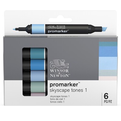Winsor & Newton Promarker Dual-Tip Skyscape Tones 1 Alcohol Based Marker, 6/Pack (WNX0290118)