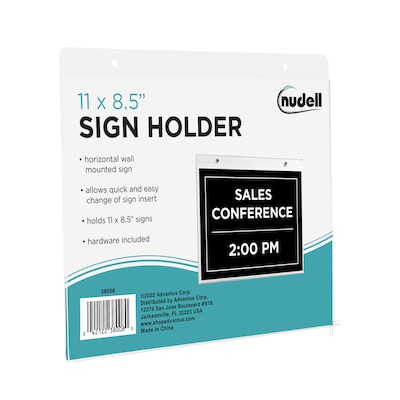 NuDell Indoor Wall Sign Holder, 11" x 8.5", Clear (38008)