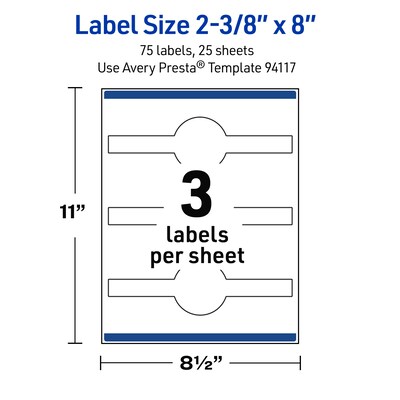 Avery Cigar Laser Multipurpose Labels, 2-3/8" x 8", White, 75/Pack (19479399161)