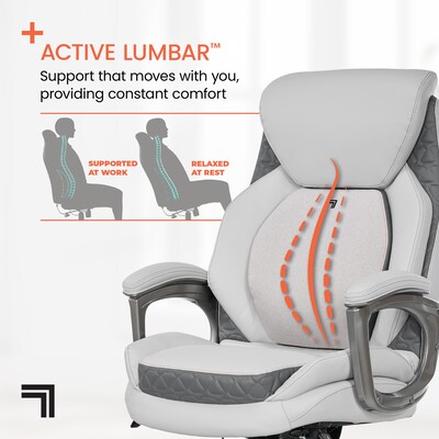 Sharper Image S-600 Active Lumbar Heated Ergonomic Bonded Leather Swivel Executive Massage Chair, Off-White (60098-OWHT)