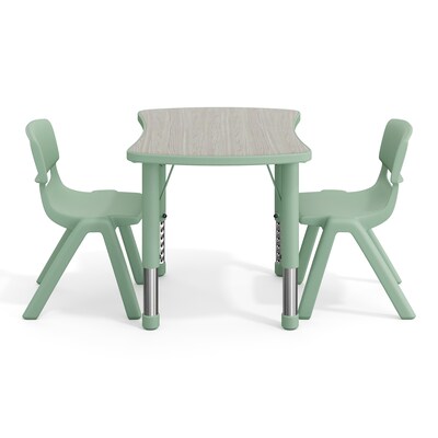 Flash Furniture Emmy Rectangular Activity Table Set, 26.5" x 21.75", Height Adjustable, Light Gray Woodgrain/Sage