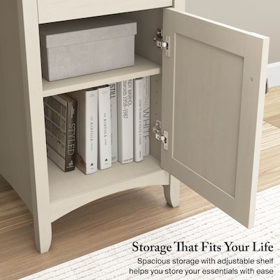 Bush Furniture Salinas 60"W L Shaped Desk with Storage, Antique White (SAD160AW-03)