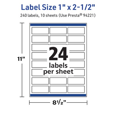 Avery TrueBlock Laser/Inkjet Rectangle Multipurpose Labels, 1" x 2.5", White, 240/Pack (94221)
