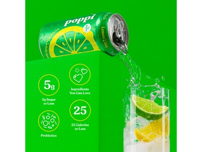 Poppi Prebiotic Lemon-Lime Soda, 12 fl. oz., 12 Cans/Case (XNA71034)