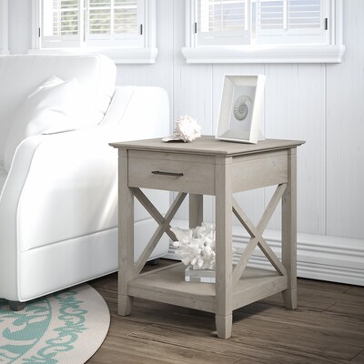 Bush Furniture Key West 20W x 20D End Table with Storage, Washed Gray (KWT120WG-03)