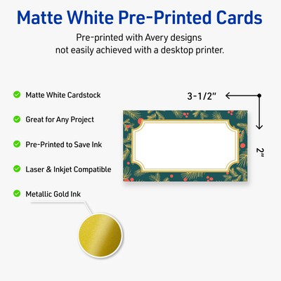 Avery Gold-Teal Berries Matte Blank Card, White, 80/Pack (S00-FEZ)