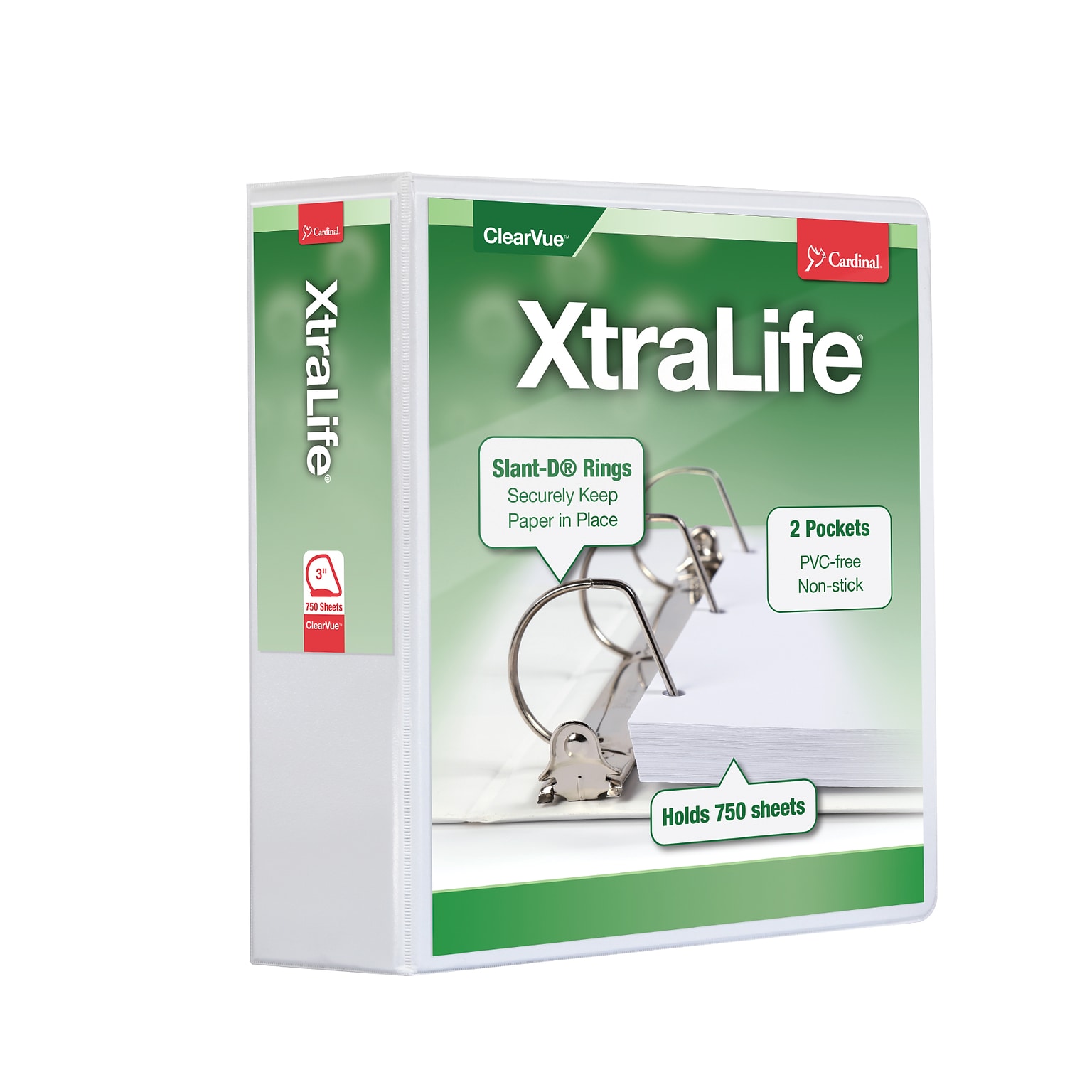 Cardinal XtraLife ClearVue Heavy Duty 3 3-Ring View Binders, D-Ring, White (26330)