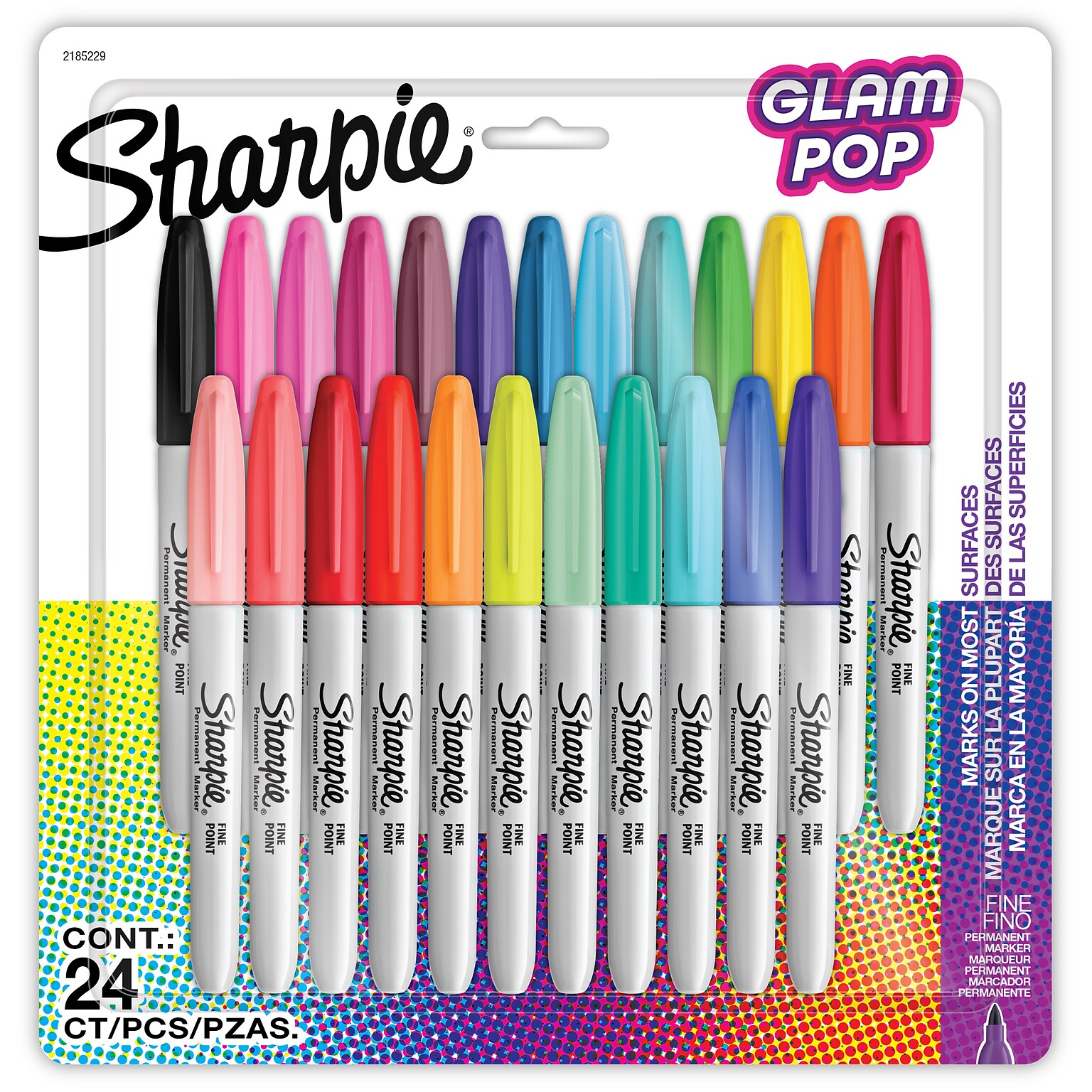 Sharpie Glam Pop Permanent Markers, Fine Tip, Assorted, 24/Pack (1949557)