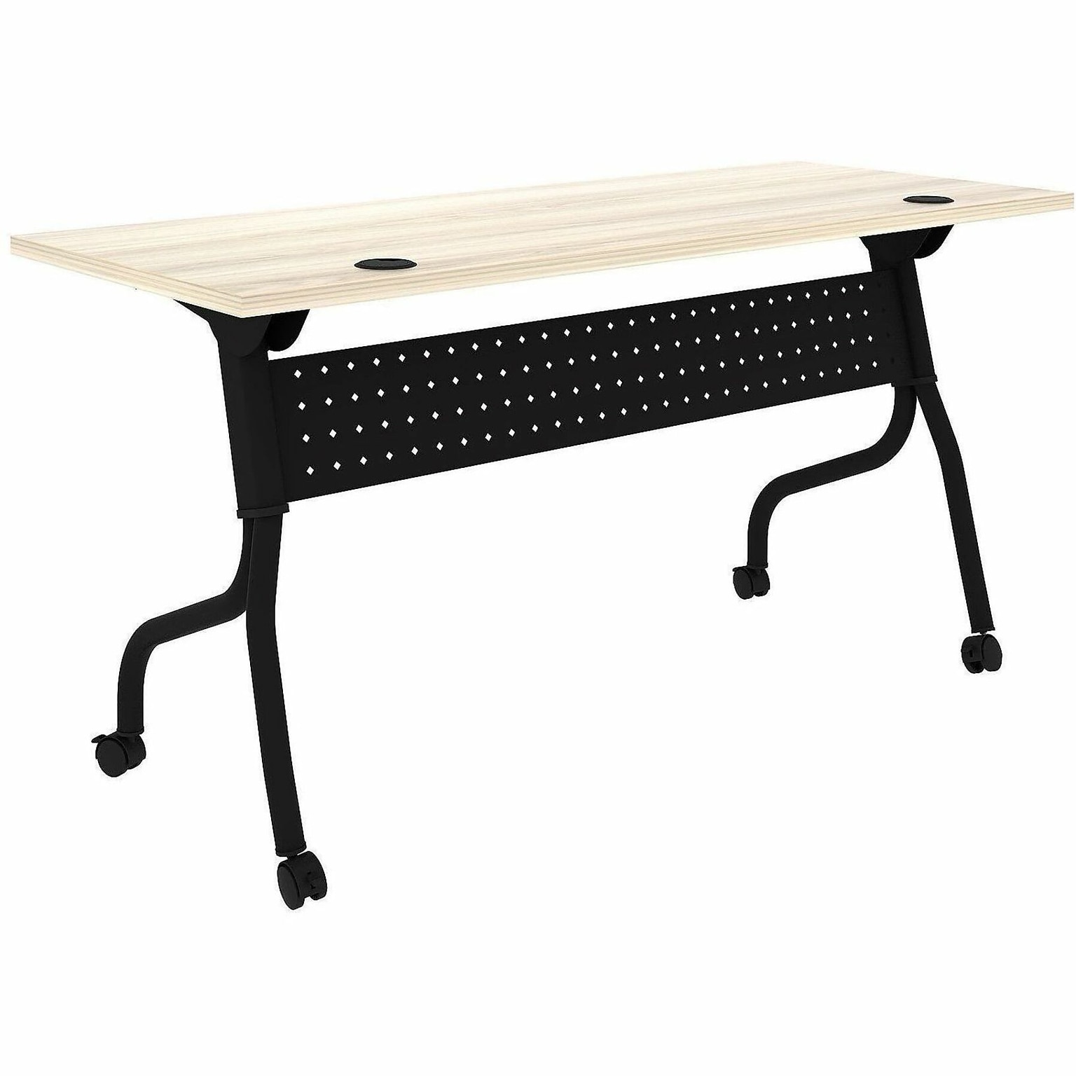 Lorell 60W x 23.6D Foldable Flip-Up Training Table, Melamine, With Wheels, Modern Elm/Black (LLR66376)