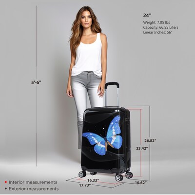 InUSA 24" Hardside Butterfly Suitcase, 4-Wheeled Spinner, TSA Checkpoint Friendly, Black Butterfly (IUAPC00M-BBU)