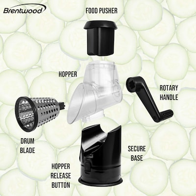 Brentwood Rotary Grater, Shredder, and Slicer with Handle and Stainless Steel Drum Blades, Black (KA-5060BK)