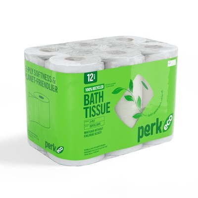 Perk™ Eco Recycled Toilet Paper, 2-ply, White, 240 Sheets/Roll, 12 Rolls/Case (PK63226)