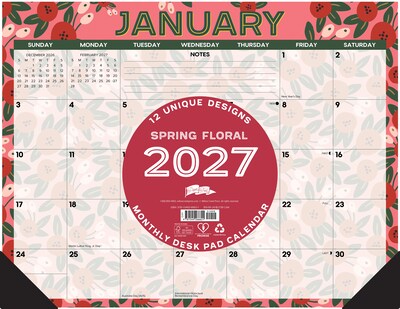 2027 Willow Creek Spring Floral 22 x 17 Monthly Desk Pad Calendar, Assorted Colors (66621)