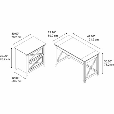 Bush Furniture Key West 48"W Writing Desk with Lateral File, Washed Gray (KWS003WG)