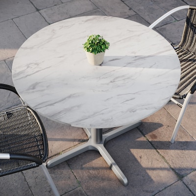 Flash Furniture Acadia 36" Round Wooden Dining Table with X-Base, White Faux Marble/Silver Base (STRD36WMAT3030S)