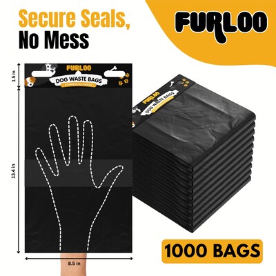Furloo Heavy Duty Pet Waste Disposal Bags, 2 Gallons, Black, 1000 Total Bags (FLO21-10)