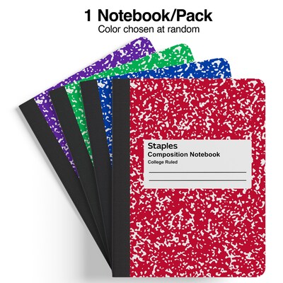 Staples 1-Subject Composition Notebook, 7.5 x 9.75, College Ruled, 100 Sheets, Color chosen at ran