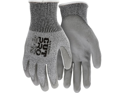 MCR Safety Cut Pro Hypermax Fiber/Polyurethane Work Gloves, Large, A2 Cut Level, Salt-and-Pepper/Gray, Dozen (92752PUL)