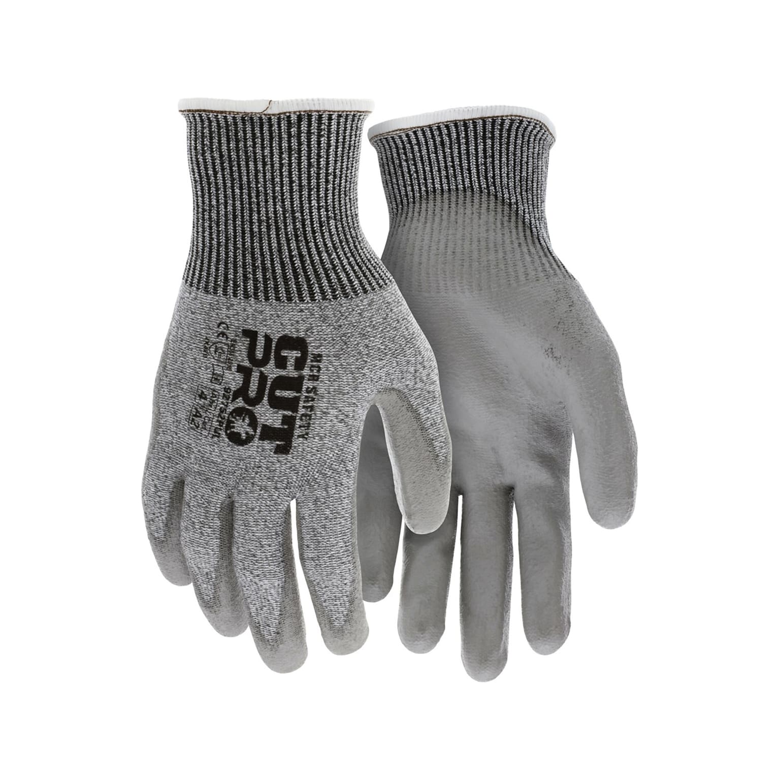 MCR Safety Cut Pro Hypermax Fiber/Polyurethane Work Gloves, XL, A2 Cut Level, Salt-and-Pepper/Gray, Dozen (92752PUXL)